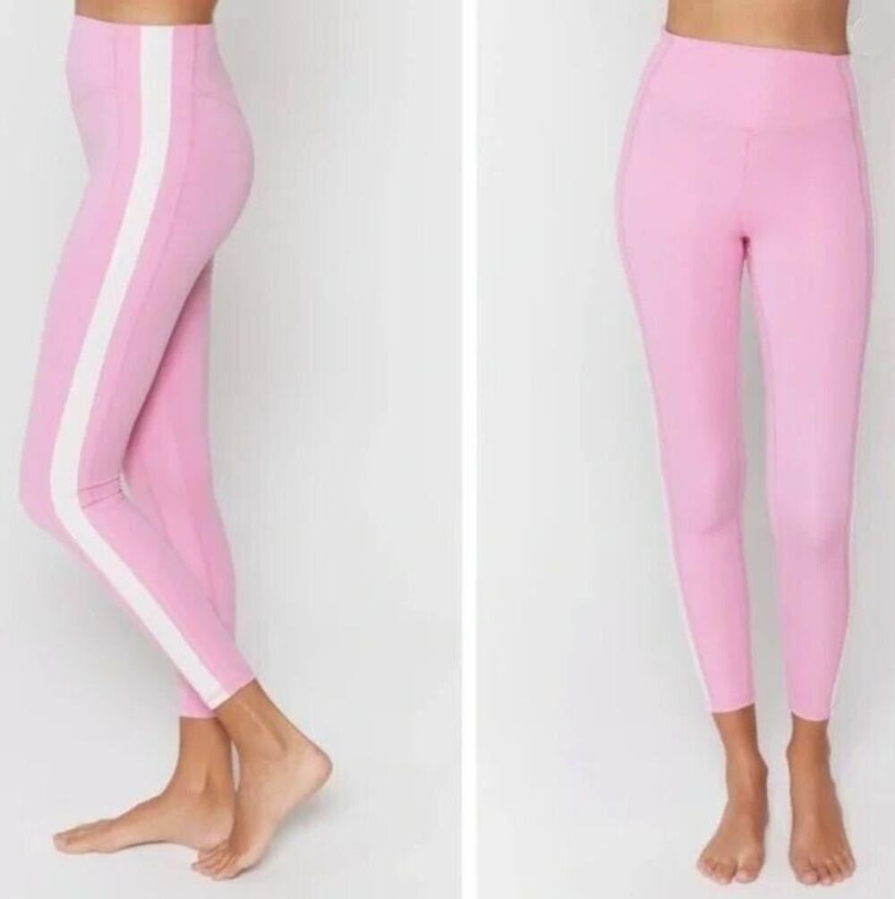 Spiritual Gangster Pink White Stripe High Waisted Active Leggings Sz Small
